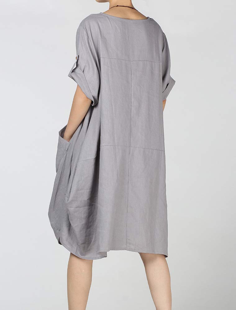 LaovanIn Women's Plus Size Tunic Dress Summer Cotton Linen T Shirt Knee-Length Dresses X-Large Gray - Image 3